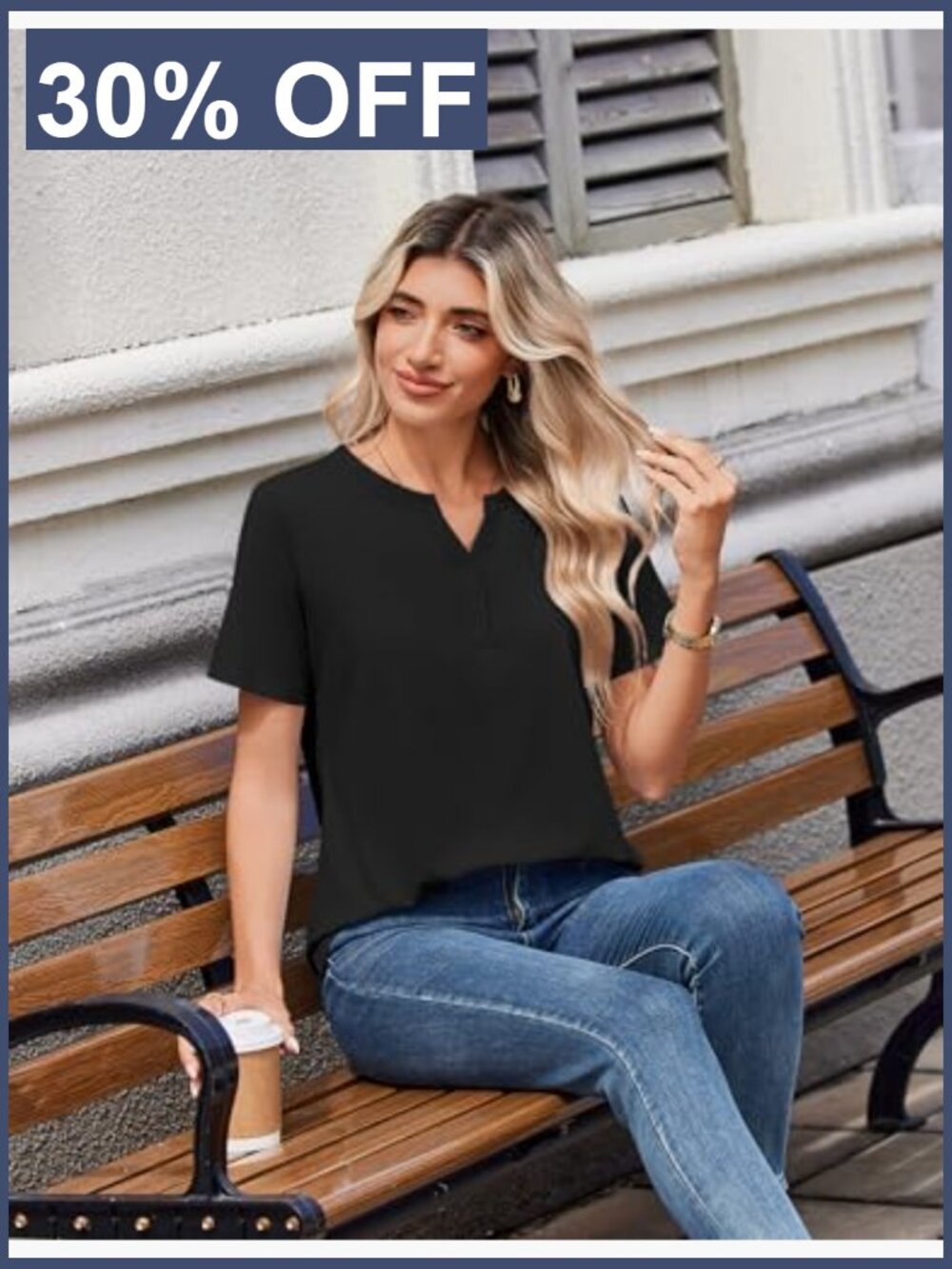 Womens V Neck Short Sleeve Blouse Summer Dressy Casual Henley Top - Picture 5 of 6